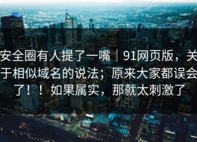 安全圈有人提了一嘴｜91网页版，关于相似域名的说法；原来大家都误会了！！如果属实，那就太刺激了